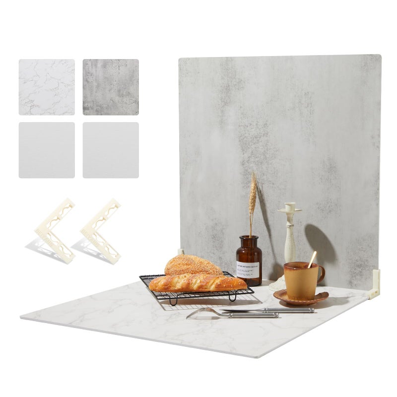 BEIYANG 2 PCS Photo Backdrop Boards with 2 PCS Brackets for Flat Lay or Food Photography Background - Image 1
